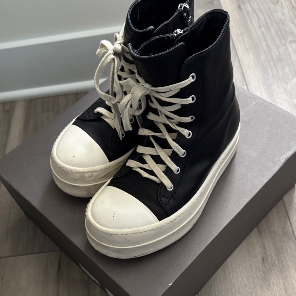 Rick Owens Black and White High-Top Sneakers